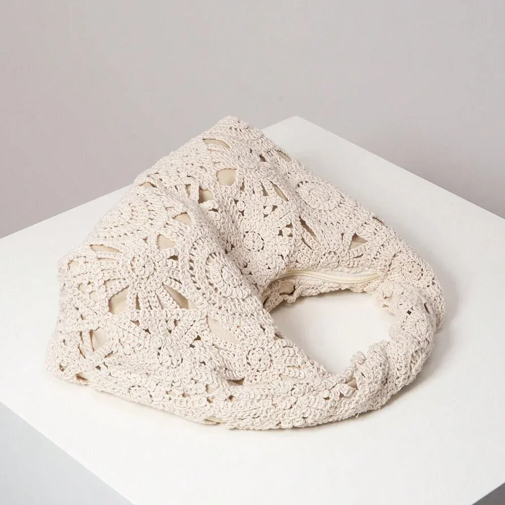 Apricot Boho Women's Hollow Floral Woven Bag